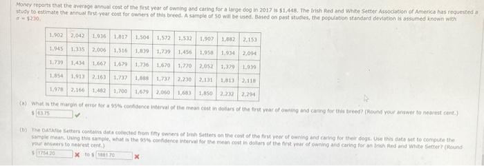 You May Need To Use The Appropriate Appendix Table Or Technology To Answer This Question Money Reports That The Average 2