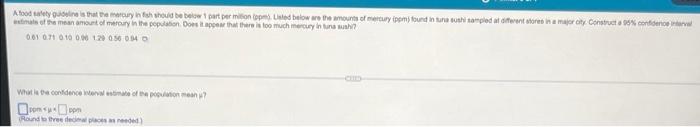 A Food Safety Guideline Is That The Mercury In Fish Should Be Below 1 Part Per Million Ppm Listed Below Are The Amoun 1