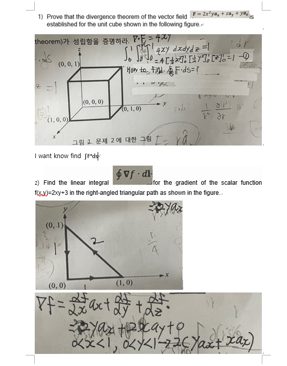 Is 1 Prove That The Divergence Theorem Of The Vector Field F 2x Ya Za Yaz Established For The Unit Cube Shown In 1