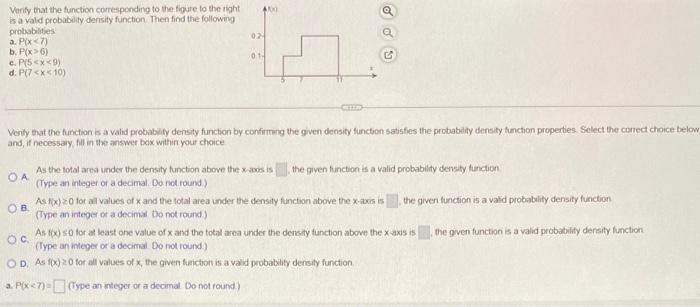 Verify That The Function Corresponding To The Figure To The Right Is A Valid Probability Density Function Then Find The 2
