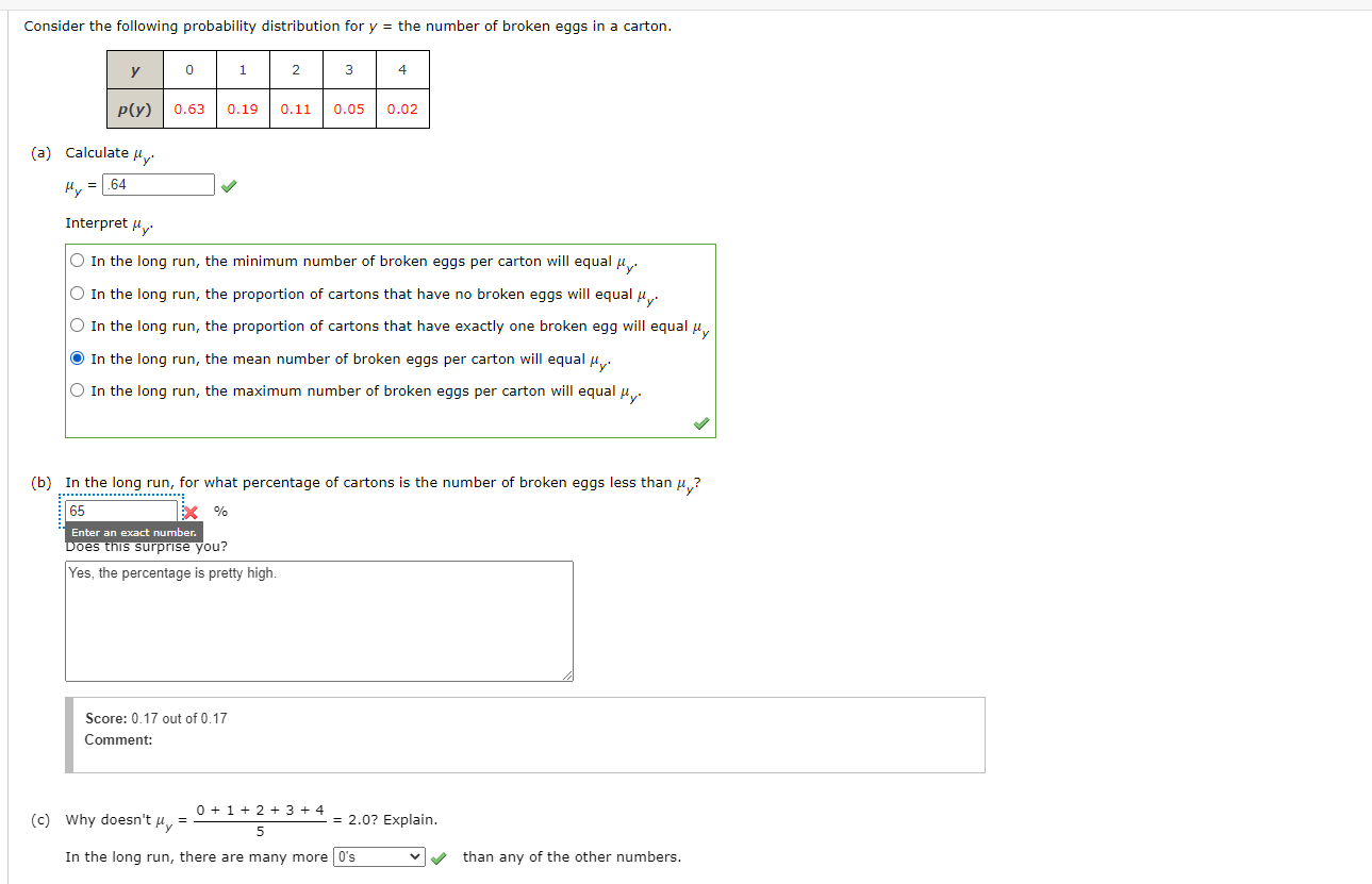 Consider The Following Probability Distribution For Y The Number Of Broken Eggs In A Carton Y P Y A Calculateu 64 1