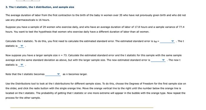 3 The T Statistic The T Distribution And Sample Size The Average Duration Of Labor From The First Contraction To The 2