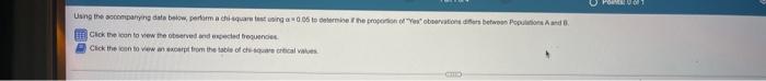 Using The Accompanying Data Below Perform A Chi Square Test Using A 0 05 To Determine The Proportion Of Yes Observatio 1