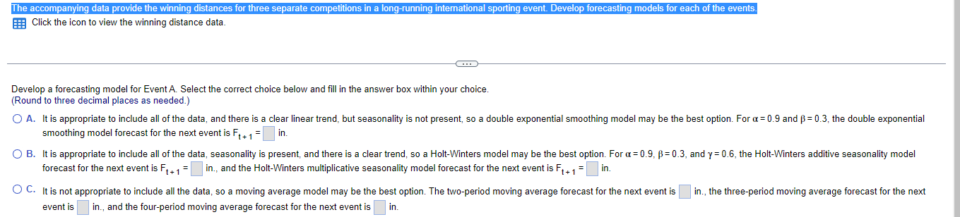 The Accompanying Data Provide The Winning Distances For Three Separate Competitions In A Long Running International Spor 1