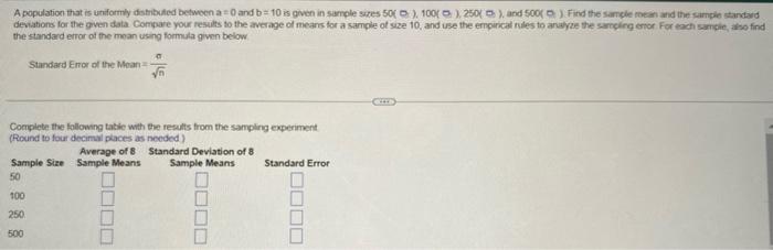 A Population That Is Uniformly Distributed Between A 0 And B 10 Is Given In Sample Sizes 50 100 250 And 500 F 1