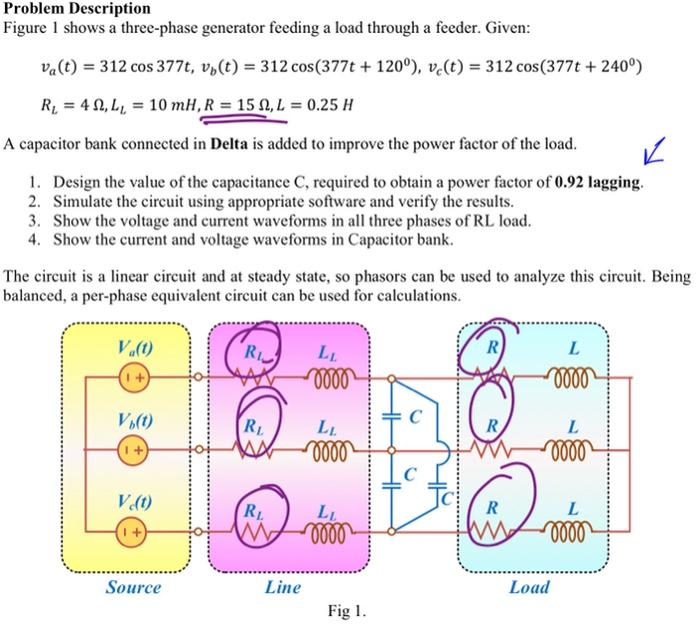 A Problem Description Figure 1 Shows A Three Phase Generator Feeding A Load Through A Feeder Given Va T 312 Cos 377 1