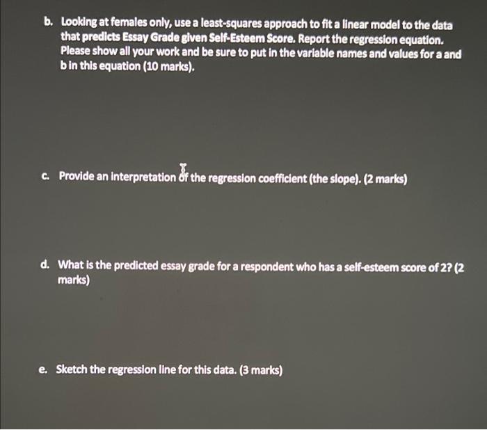 1 A Researcher Conducts A Small Study To Examine The Relationship Between Self Esteem And Grades On An Essay And Also 2
