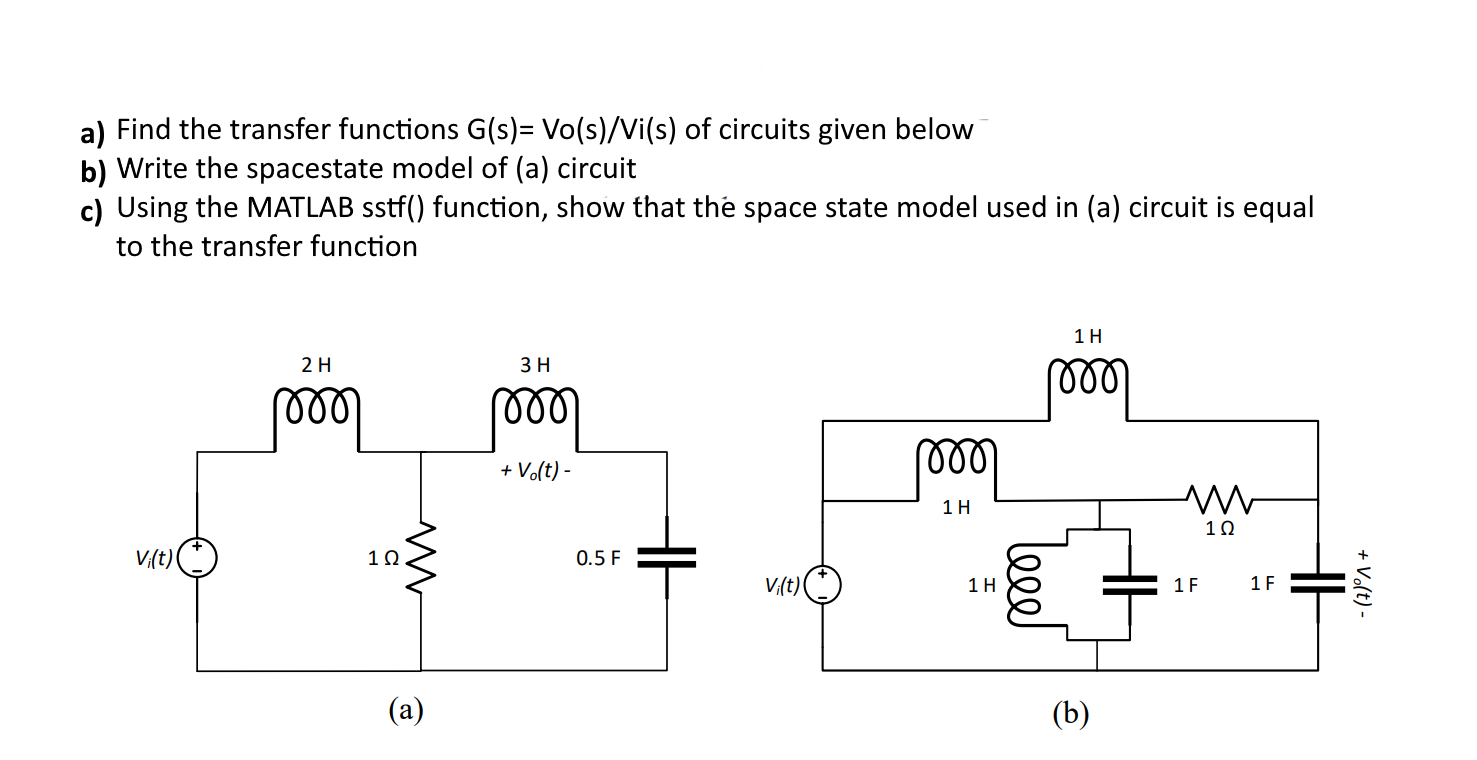 A Find The Transfer Functions G S Vo S Vi S Of Circuits Given Below B Write The Spacestate Model Of A Circuit C 1