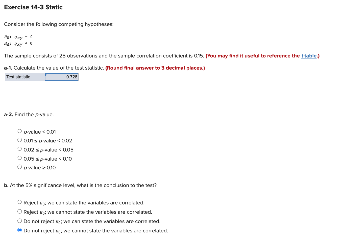 Exercise 14 3 Static Consider The Following Competing Hypotheses Ho Oxy 0 Ha Oxy 0 The Sample Consists Of 25 Obse 1