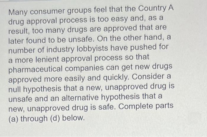 Many Consumer Groups Feel That The Country A Drug Approval Process Is Too Easy And As A Result Too Many Drugs Are Appr 2