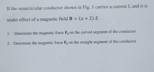 If The Semicircular Conductor Shown In Fig I Carries A Current I And It Is Under Effect Of A Magnetic Field B A 2 1