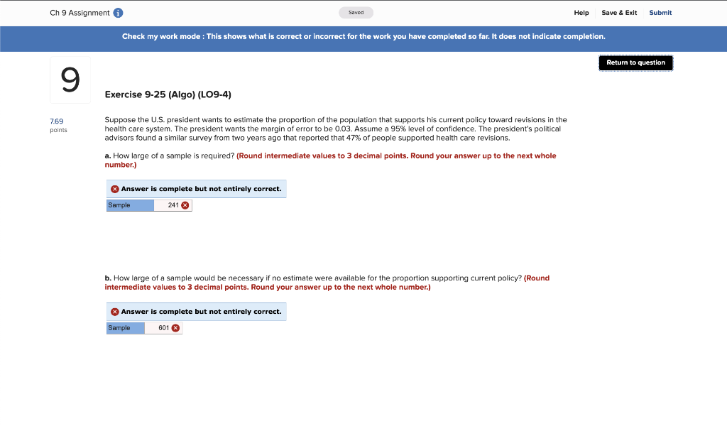 Ch 9 Assignment I 9 7 69 Points Check My Work Mode This Shows What Is Correct Or Incorrect For The Work You Have Comple 1