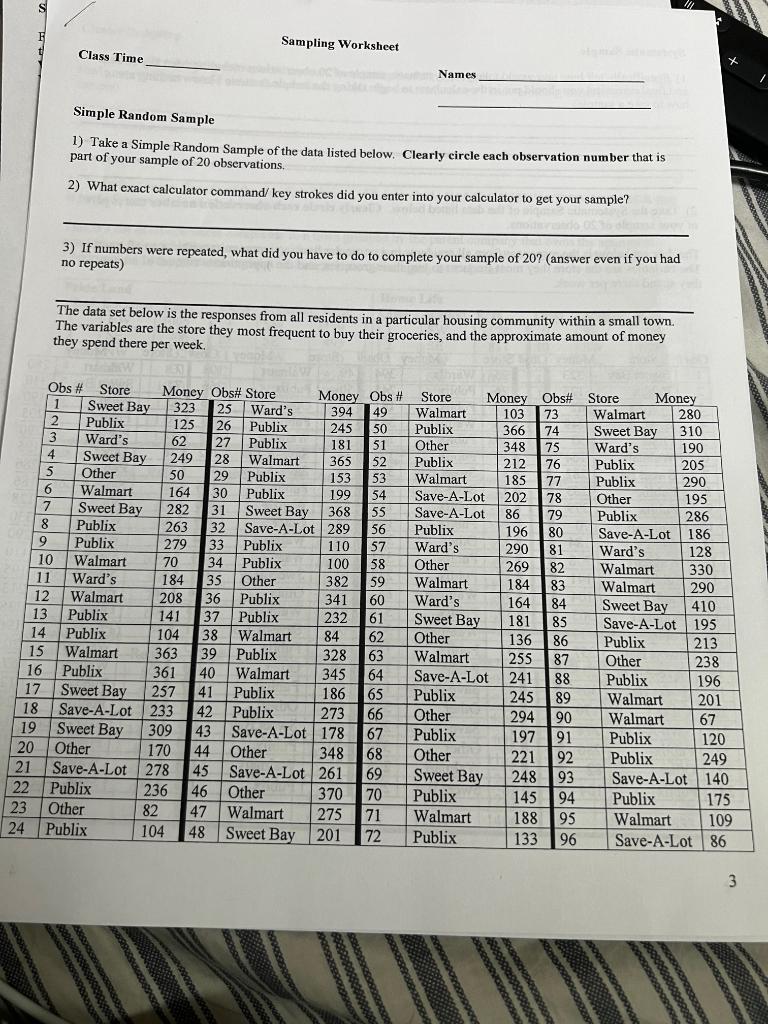 3 If Any Numbers Were Repeated What Did You Have To Do To Complete Your Sample Of 20 If No Repeats Still Answer 1