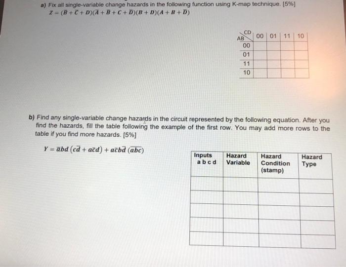 A Fix All Single Variable Change Hazards In The Following Function Using K Map Technique 5 Z B C Da B C D B D A 1