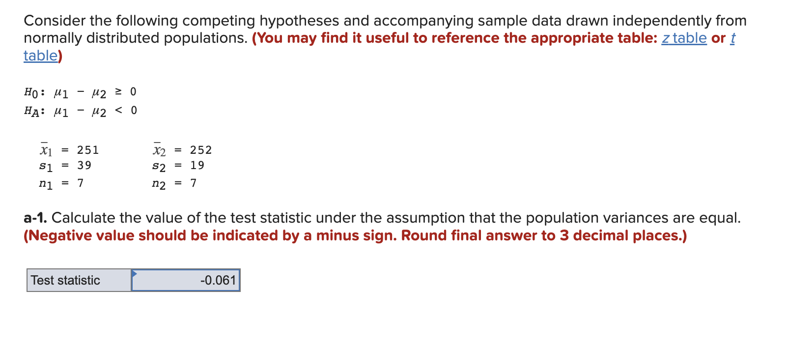 Consider The Following Competing Hypotheses And Accompanying Sample Data Drawn Independently From Normally Distributed P 1