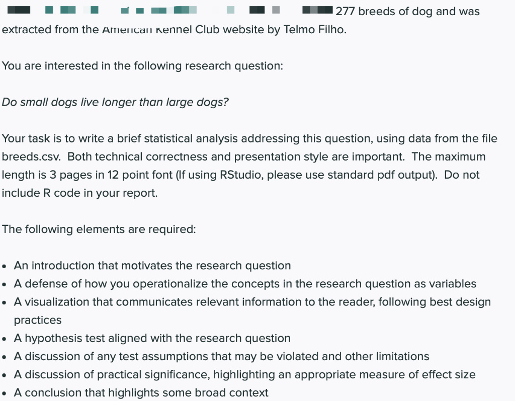 Extracted From The American Kennel Club Website By Telmo Filho You Are Interested In The Following Research Question D 1