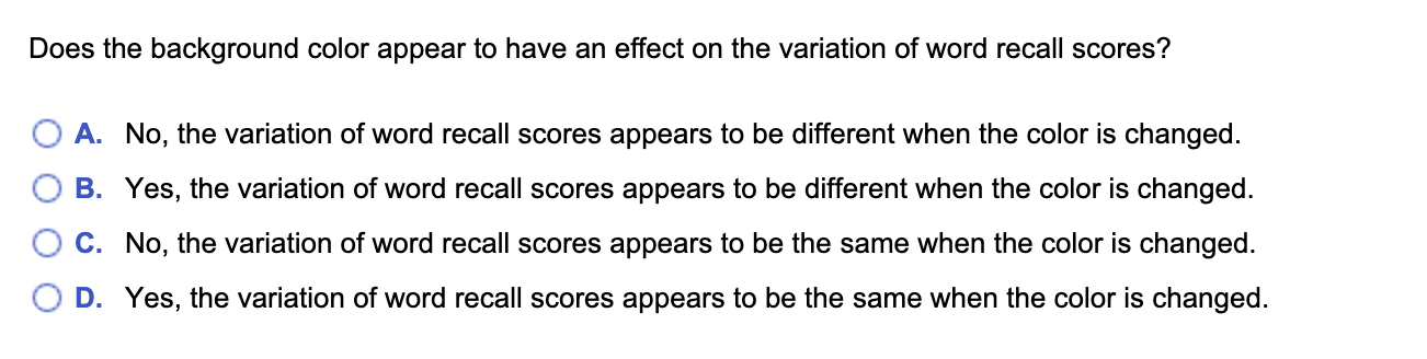 Does The Background Color Appear To Have An Effect On The Variation Of Word Recall Scores A No The Variation Of Word 1