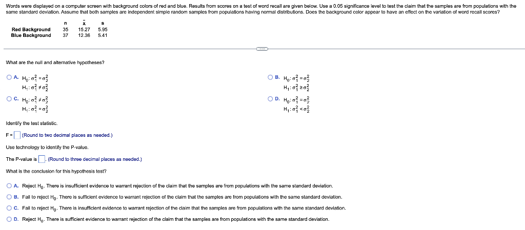 Words Were Displayed On A Computer Screen With Background Colors Of Red And Blue Results From Scores On A Test Of Word 1