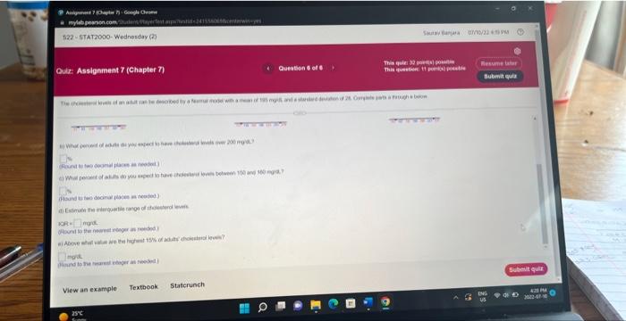 Assignment 7 Chapter Google Chrome Amylab Pearson Com Studenterfest Apstil 2415560 122 Stat2000 Wednesday 2 Quiz Assi 1