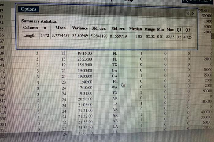 W 32 B3 34 35 36 37 38 39 40 41 42 43 44 345 346 347 348 349 350 351 352 353 Options Summary Statistics Column Mean Var 1