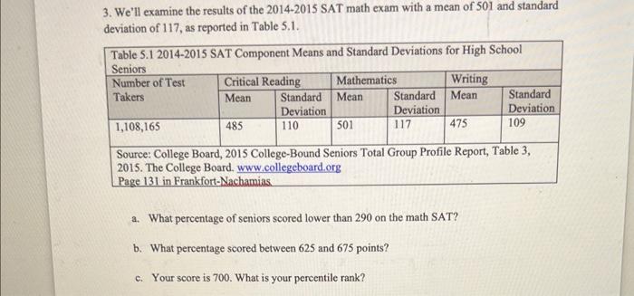 3 We Ll Examine The Results Of The 2014 2015 Sat Math Exam With A Mean Of 501 And Standard Deviation Of 117 As Reporte 1