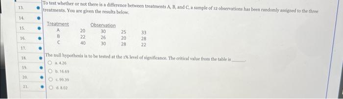Zle 7 8 9 10 11 12 13 Sstr 6 750 Sse 8 000 Nt 20 The Test Statistic To Test The Null Hypothesis Equals A 4 2 3
