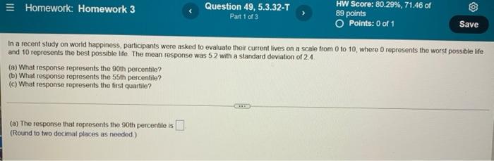 Homework Homework 3 A What Response Represents The 90th Percentile B What Response Represents The 55th Percentil 1