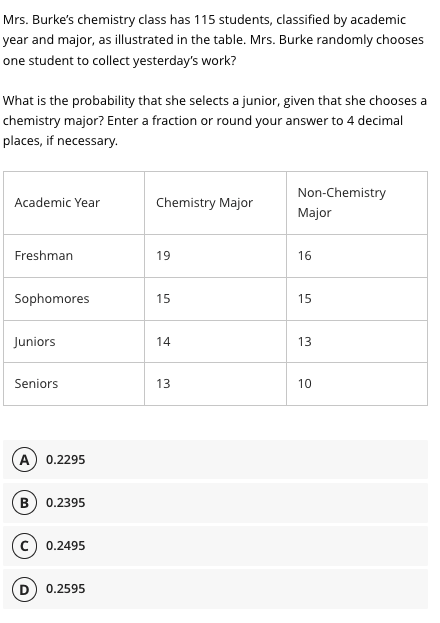 Mrs Burke S Chemistry Class Has 115 Students Classified By Academic Year And Major As Illustrated In The Table Mrs 1