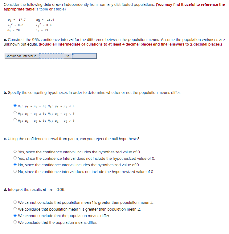Consider The Following Data Drawn Independently From Normally Distributed Populations You May Find It Useful To Refere 1