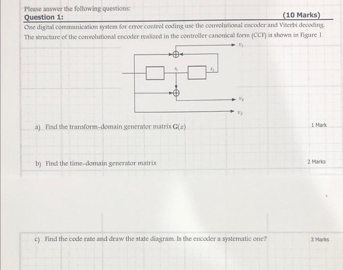 Please Answer The Following Questions Question 1 10 Marks One Digital Communication System For Error Control Coding 1