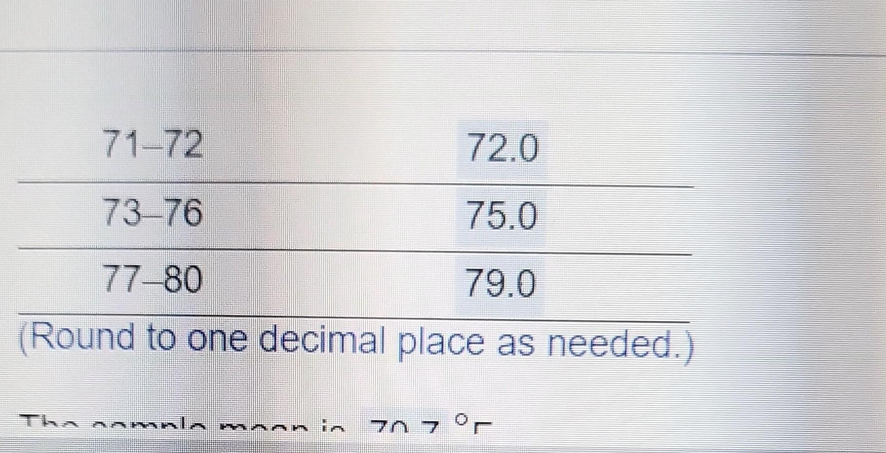 Class 61 64 65 67 68 69 70 Class Midpoint 63 0 66 5 69 0 70 5 71 72 72 0 73 76 75 0 77 80 79 0 Round To One Decimal Pl 2