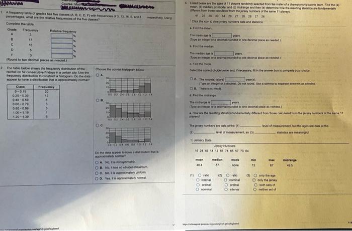 Wwww Course Matr Grimallook 1 A Frequency Table Of Grades Has Five Classes A B C D F With Fequences Of 3 13 15 1
