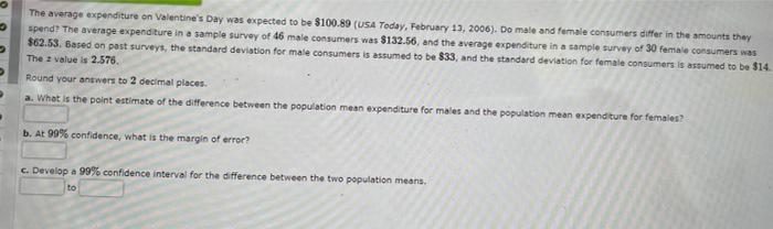 The Average Expenditure On Valentine S Day Was Expected To Be 100 89 Usa Today February 13 2006 Do Male And Female 1