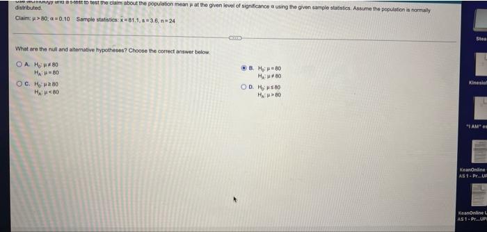 Use My Ana T Test To Test The Claim About The Population Mean U At The Given Level Of Significance A Using The Given Sam 1
