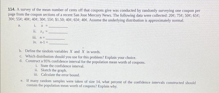 114 A Survey Of The Mean Number Of Cents Off That Coupons Give Was Conducted By Randomly Surveying One Coupon Per Page 2