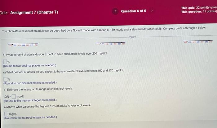 Quiz Assignment 7 Chapter 7 147 161 175 180 201 211 231 The Cholesterol Levels Of An Adult Can Be Described By A Norm 1