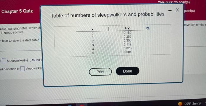 Chapter 5 Quiz Accompanying Table Which D In Groups Of Five E Icon To View The Data Table Sleepwalker S Round T Rd 1