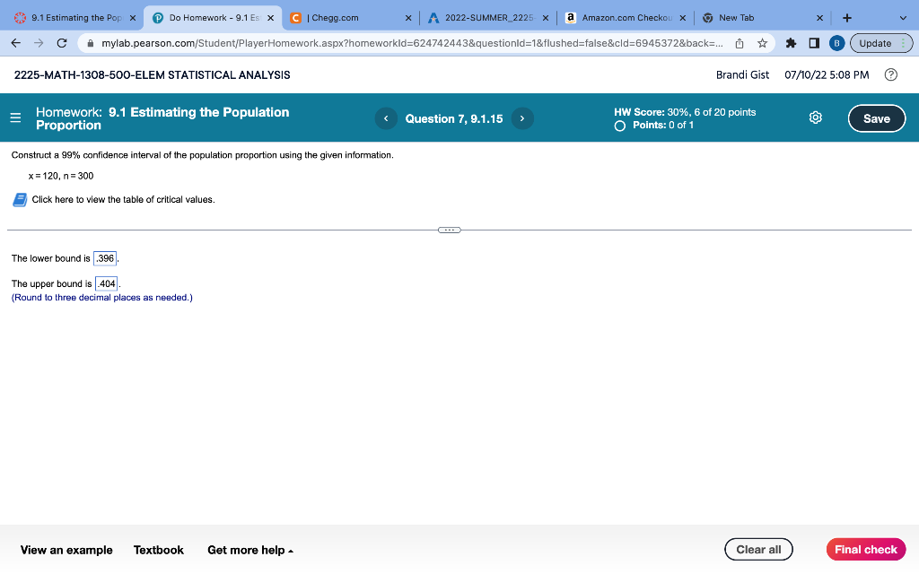 X 2022 Summer 2225 X A Amazon Com Checkou Mylab Pearson Com Student Playerhomework Aspx Homeworkid 624742443 Questionid 1