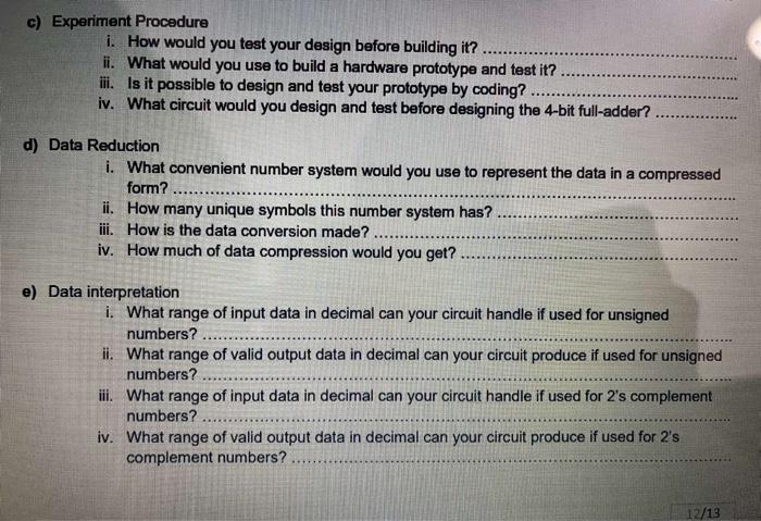 C Experiment Procedure I How Would You Test Your Design Before Building It Ii What Would You Use To Build A Hardware 1