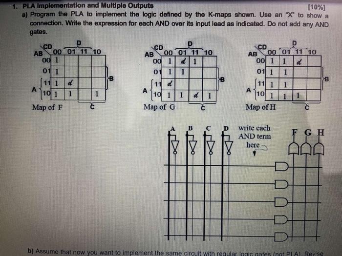 Cd 1 Pla Implementation And Multiple Outputs 10 A Program The Pla To Implement The Logic Defined By The K Maps Show 1