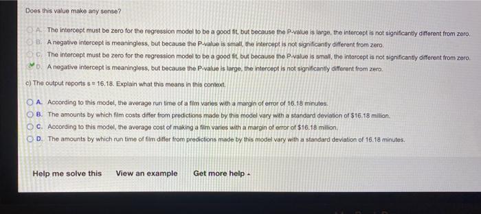 Does This Value Make Any Sense Qa The Intercept Must Be Zero For The Regression Model To Be A Good Fit But Because Th 1