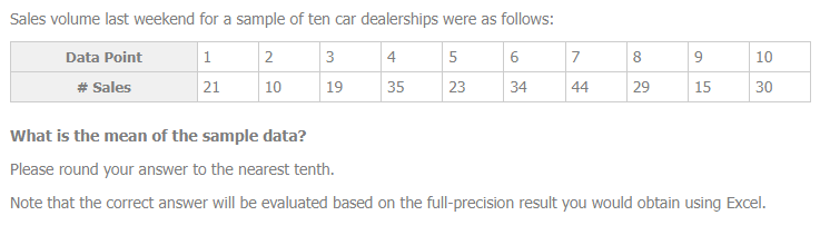 Sales Volume Last Weekend For A Sample Of Ten Car Dealerships Were As Follows Data Point 1 3 4 5 Sales 21 19 35 23 2 1