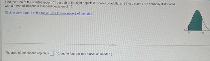 Find The Area Of The Shaded Region The Graph To The Right Depicts Iq Scores Of Adults And Those Scores Are Normally Dis 1
