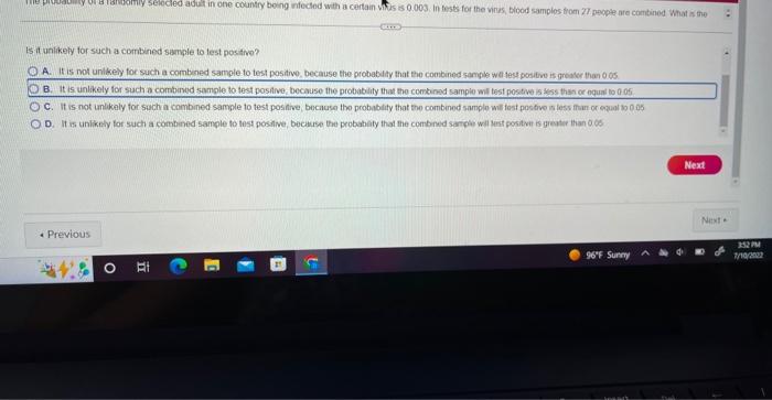 Quiz Chapter 5 Quiz The Probability That The Combined Sample Will Test Positive Is Round To Three Decimal Places As N 3