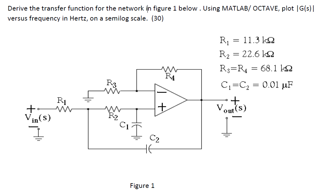 Derive The Transfer Function For The Network In Figure 1 Below Using Matlab Octave Plot G S Versus Frequency In H 1