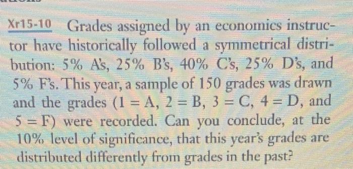 Xr15 10 Grades Assigned By An Economics Instruc Tor Have Historically Followed A Symmetrical Distri Bution 5 As 25 1