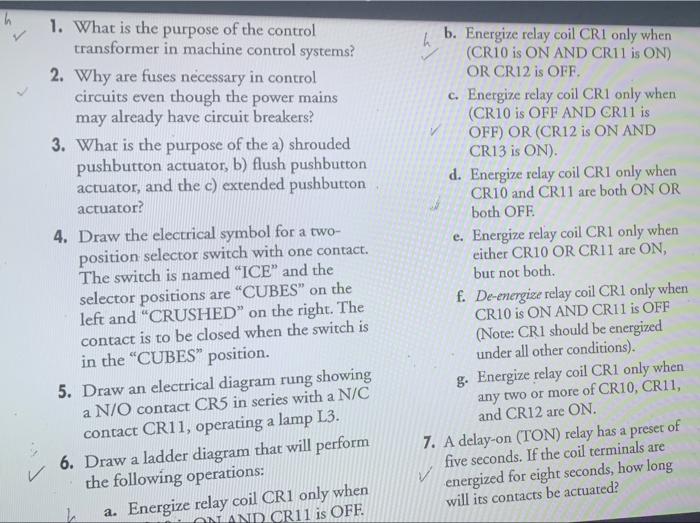 H 1 What Is The Purpose Of The Control Transformer In Machine Control Systems 2 Why Are Fuses Necessary In Control Ci 1