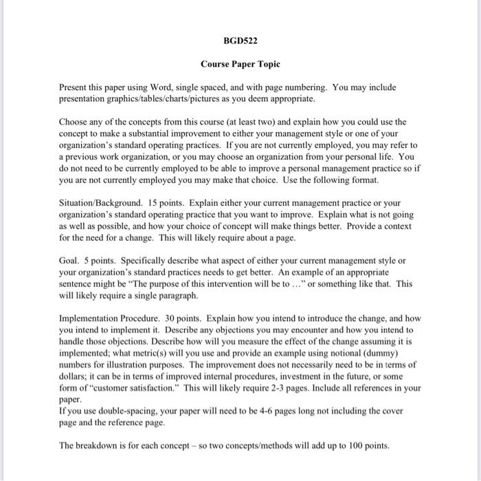 Bgd522 Course Paper Topic Present This Paper Using Word Single Spaced And With Page Numbering You May Include Present 1
