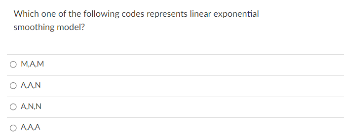 Which One Of The Following Codes Represents Linear Exponential Smoothing Model O M Am O A A N O A N N O A A A 1