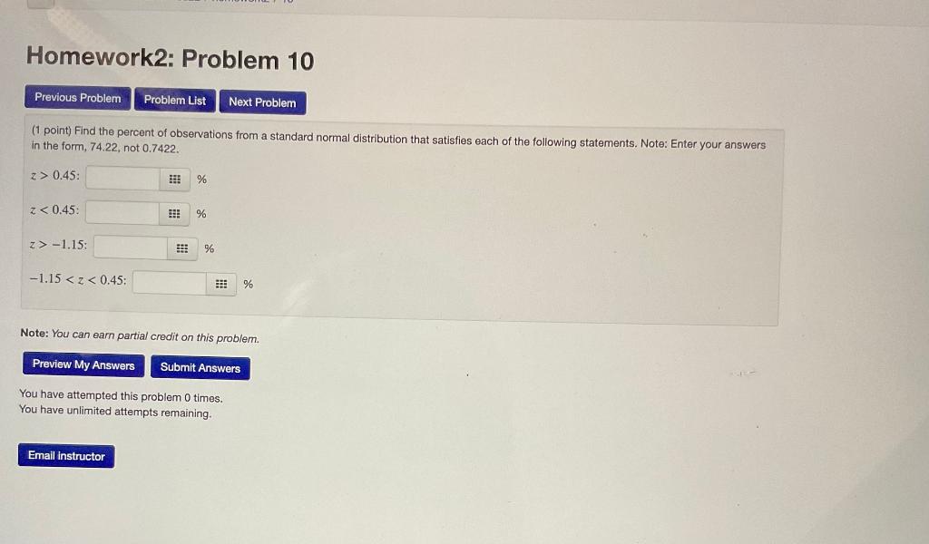 Homework2 Problem 10 Previous Problem Problem List Next Problem 1 Point Find The Percent Of Observations From A Stand 1
